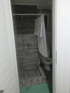 a bathroom with a shower with a toilet at Ajša apartmani in Sarajevo +4 photos