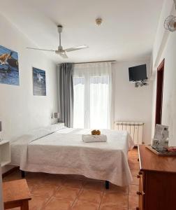 a bedroom with a white bed and a window at Hotel Can Pepin in Cadaqués