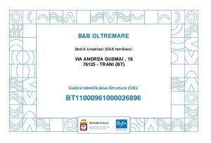 Certifikát, hodnocení, plakát nebo jiný dokument vystavený v ubytování B&B OLTREMARE