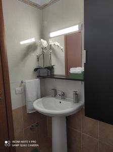 uma casa de banho com um lavatório e um espelho em Il nido di Sofia em Policoro