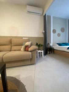 ein Wohnzimmer mit einem Sofa und einem Bett in der Unterkunft RINCONCITO DEL TURIA ZAPA2 in Valencia