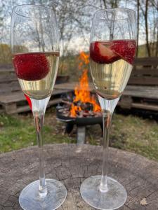 two glasses of wine sitting on top of a table at SKY one & two in Smržovka