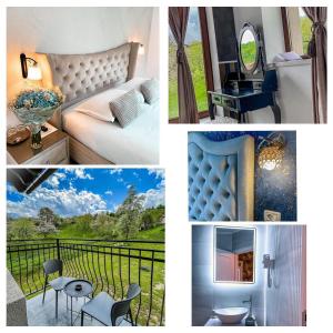 a collage of pictures of a hotel room at Transylvania Mountain View CDI in Bran