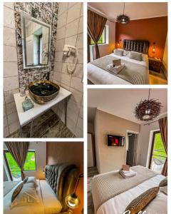 a collage of four pictures of a hotel room at Transylvania Mountain View CDI in Bran