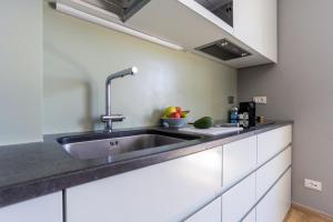 una cocina con fregadero y un bol de fruta en la barra en SUITE Home Ladispoli, en Ladispoli