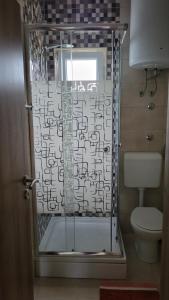 a bathroom with a shower with a toilet at Apartman Padova in Rab