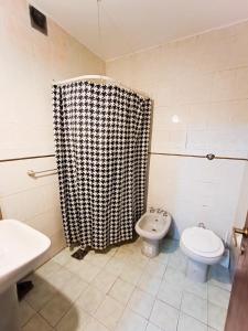 La salle de bains est pourvue d'une douche, de toilettes et d'un lavabo. dans l'établissement Hotel Interlagos, à San Juan