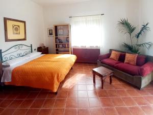 a bedroom with a bed and a couch and a window at B&B La Risorgiva in Fivizzano