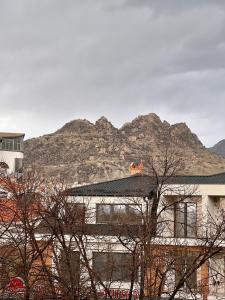 a building with a mountain in the background at R&D Central Apartment in Prilep