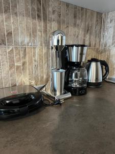 een aanrecht met een koffiezetapparaat en een blender bij Penelope's apartment ΙΙΙ in Potamiá