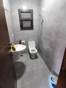 a small bathroom with a sink and a toilet at شاليه غرفة ورسيبشن وحمام ومطبخ عماره 6 الدور الثاني 6232 in Port Said