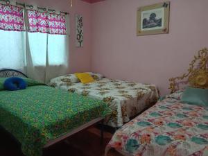 a bedroom with two beds and a window with curtains at Villa la paz in Valle de Anton