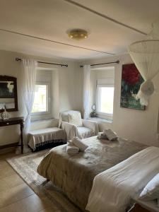 1 dormitorio con 1 cama grande y sala de estar en Stamoula' s house, en Aigáni