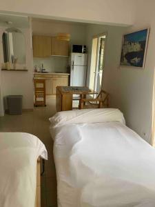 Zimmer mit 2 Betten und einer Küche in der Unterkunft Charmant Studio de 28 M2 in Brando