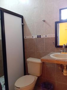 ミナティトランにあるHotel Juarezのバスルーム(トイレ、洗面台付)