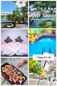 eine Collage mit Fotos eines Resorts mit Pool in der Unterkunft Ingtarn Ressort At thasala in Ban Nai Thung