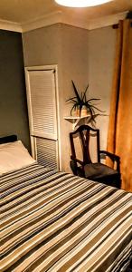 a bedroom with a bed and a chair and a plant at Winston House in Bridlington