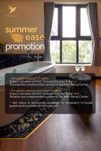 a sign that says summer ease promotion in a room with a window at Amanaki Saigon Boutique Hotel in Ho Chi Minh City
