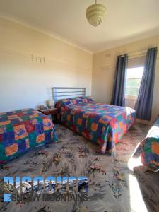 a bedroom with two beds and a window at Inglewood Cottage in Adaminaby