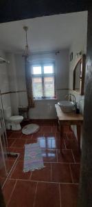 a bathroom with a sink and a toilet at Dom na Mazurach Pilec- Apartament in Pilec