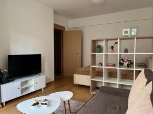 a living room with a couch and a television at River Apartment in Banja Luka