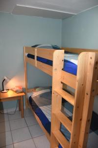 a pair of bunk beds in a room at Akác Tanya in Alsómóricgát +35 photos