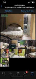 een collage van foto's van een bed in een kamer bij Johnfronz Building Aircondition StudiotypeRoom in Manilla