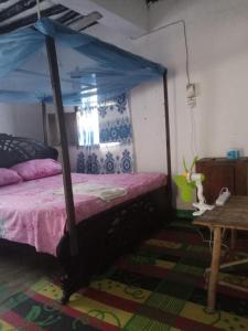 a bedroom with a bed with a canopy at Tabassam Guest House in Lamu