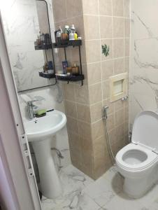 ein Bad mit einem WC und einem Waschbecken in der Unterkunft Luxor's Studio in Abu Dhabi