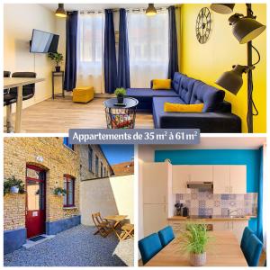 uma colagem de fotos de uma sala de estar e uma sala de estar em Apart'Moment Saint-Omer Centre em Saint-Omer