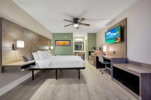 1 dormitorio con 1 cama y escritorio con ordenador en Quality Inn & Suites Airport-Cruise Port Hollywood, en Hollywood
