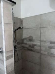 eine Dusche mit Glastür im Bad in der Unterkunft Monolocale Rosy 2 in Porto
