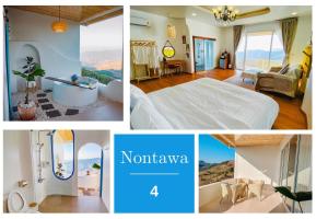 a collage of photos of a hotel room with a view at Nontawa Villa & Cafe in Ban Huai Khai