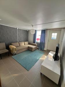 Lägenheter i Luleå في لوليا: غرفة معيشة مع أريكة وتلفزيون