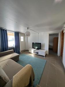 salon z kanapą i telewizorem w obiekcie Lägenheter i Luleå w mieście Luleå