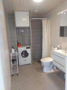 a bathroom with a washing machine and a toilet at Riverside cozy flat in Porvoo in Porvoo