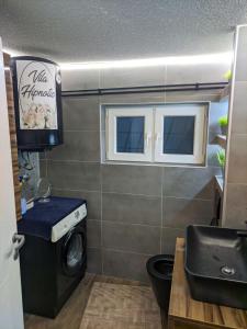 a small bathroom with a washing machine and a sink at Villa "Hipnotic" in Sarajevo