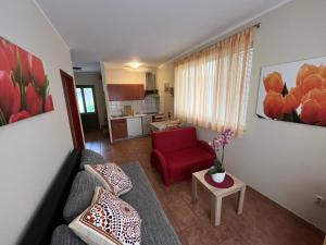 sala de estar con sofá y silla roja en Apartments Suzi, en Rovinj