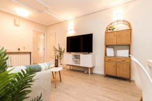 Una sala de estar con un sofá y un televisor. en Piso Muralla Romana, en León