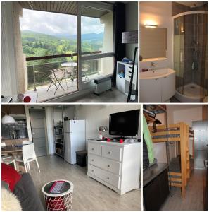 un collage de tres fotos de una cocina y una sala de estar en Au pied des pistes Côte 2000 - Le Balcon de Villard de Lans, en Villard-de-Lans