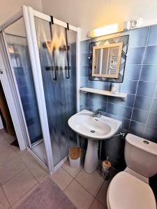 ein Badezimmer mit Toilette, Waschbecken und Dusche in der Unterkunft Entre mer et foret 2 in Jard-sur-Mer