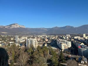 una ciudad con edificios y montañas en el fondo en T2 centre ville avec vue imprenable, en Chambéry