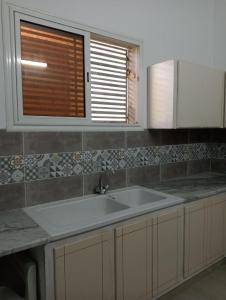 古萊比耶的住宿－Maison a louer à kelibia，厨房设有水槽和窗户。
