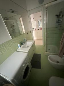 La salle de bains est pourvue d'un lavabo, de toilettes et d'une douche. dans l'établissement Perla Marina, à Pescara