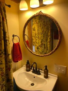 ein Bad mit einem Waschbecken und einem Spiegel in der Unterkunft Romantic, Tranquil Guest House in Fitzwilliam