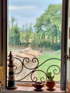 una ventana con vistas a una jirafa en un campo en Casale Collecchio Siena en Siena