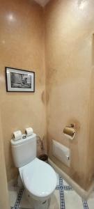 a bathroom with a toilet and a picture on the wall at Riad Miss Caracal in Marrakesh