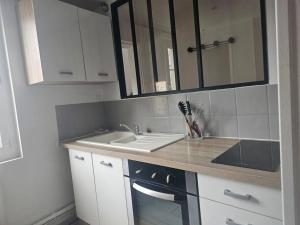 een keuken met een spoelbak en een aanrechtblad bij Le duplex Clieu BY HOLIDIEPPE in Dieppe