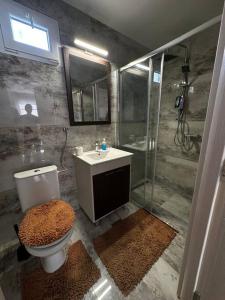 La salle de bains est pourvue d'une douche, de toilettes et d'un lavabo. dans l'établissement Modular House New Belgrade, à Belgrade