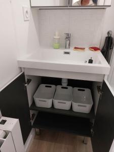 a bathroom with a sink and two toilets under it at Lémaliv in Orléans